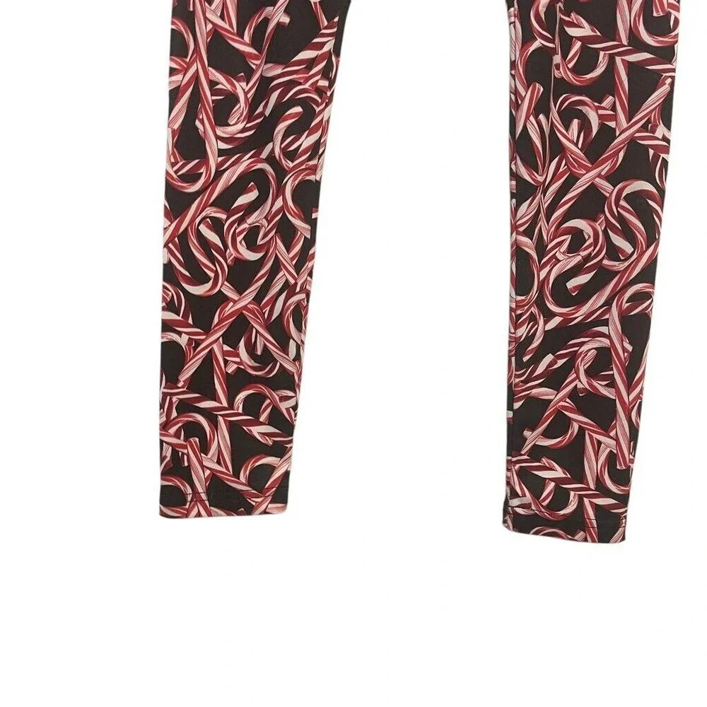 Justice Girls Candy Cane Christmas‎ Holiday Leggings Red Black Size 14